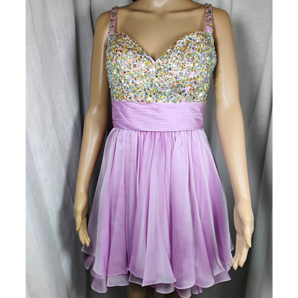 NWT La Femme Size 6 Pink Rhinestone Chiffon Prom Dress Fairy Core Ethereal